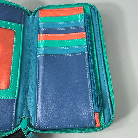 Mywalit Blue Leather Double Zip-Around Wallet - Picture 5 of 14